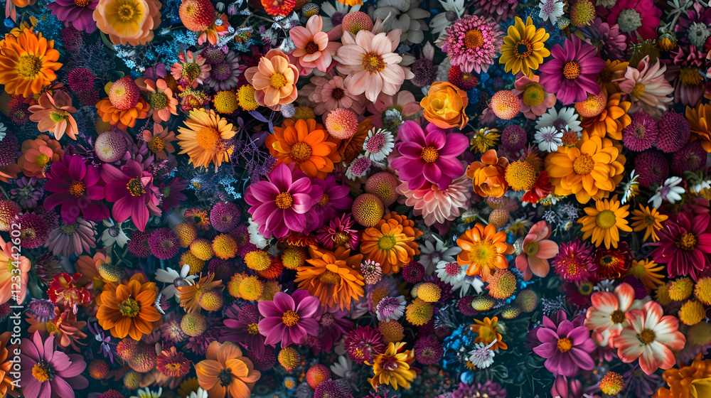 A vibrant display of various flowers in an array of colors and shapes. A vibrant display of various flowers in an array of colors and shapes.