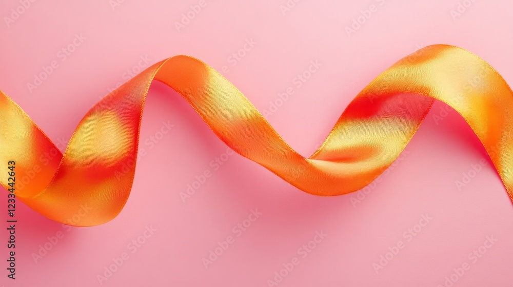 Orange Satin Ribbon Curls on Pink Background Orange Satin Ribbon Curls on Pink Background