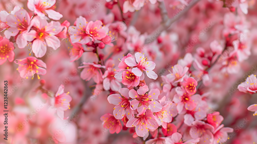 A close-up of vibrant pink cherry blossoms in full bloom, showcasing nature's beauty. A close-up of vibrant pink cherry blossoms in full bloom, showcasing nature's beauty.