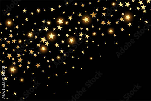 golden and shiny kirakira stars on dark background with empty space