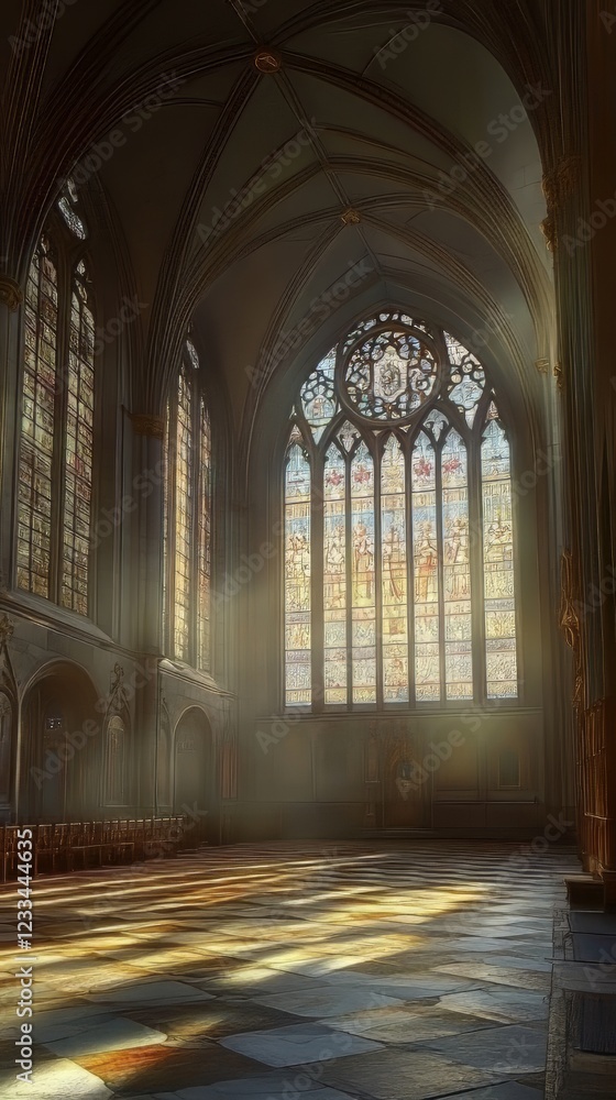 Obraz premium Sunlit Gothic chapel interior