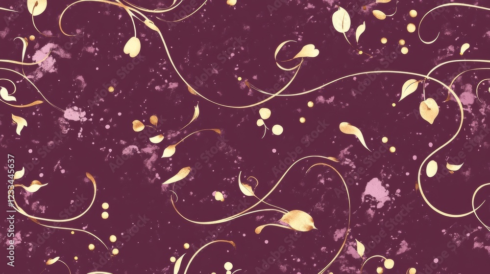 Golden Vines and Leaves on Dark Purple Background Golden Vines and Leaves on Dark Purple Background