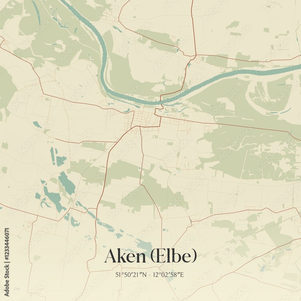 Fototapeta premium Vintage map of Aken (Elbe), Germany.