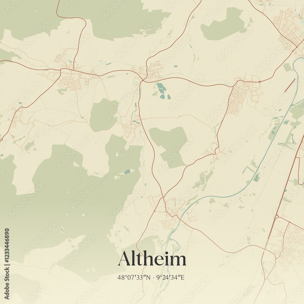 Fototapeta premium Vintage map of Altheim, Germany.