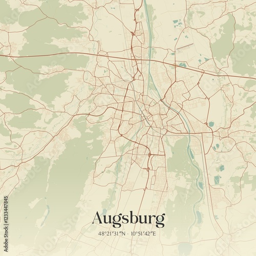 Obraz na płótnie Vintage map of Augsburg, Germany. w salonie