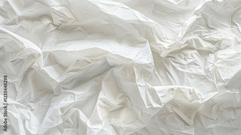 A close-up of crumpled white fabric creating a textured, abstract background. A close-up of crumpled white fabric creating a textured, abstract background.