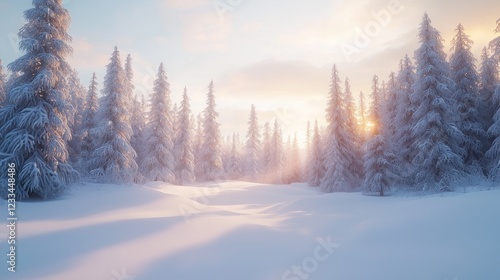 Wallpaper Mural Sunlit snowy forest at sunrise. (1) Torontodigital.ca