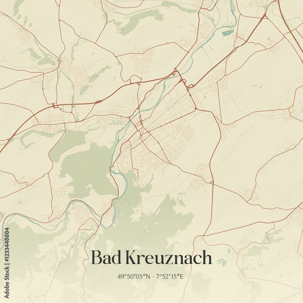 Fototapeta premium Vintage map of Bad Kreuznach, Germany.