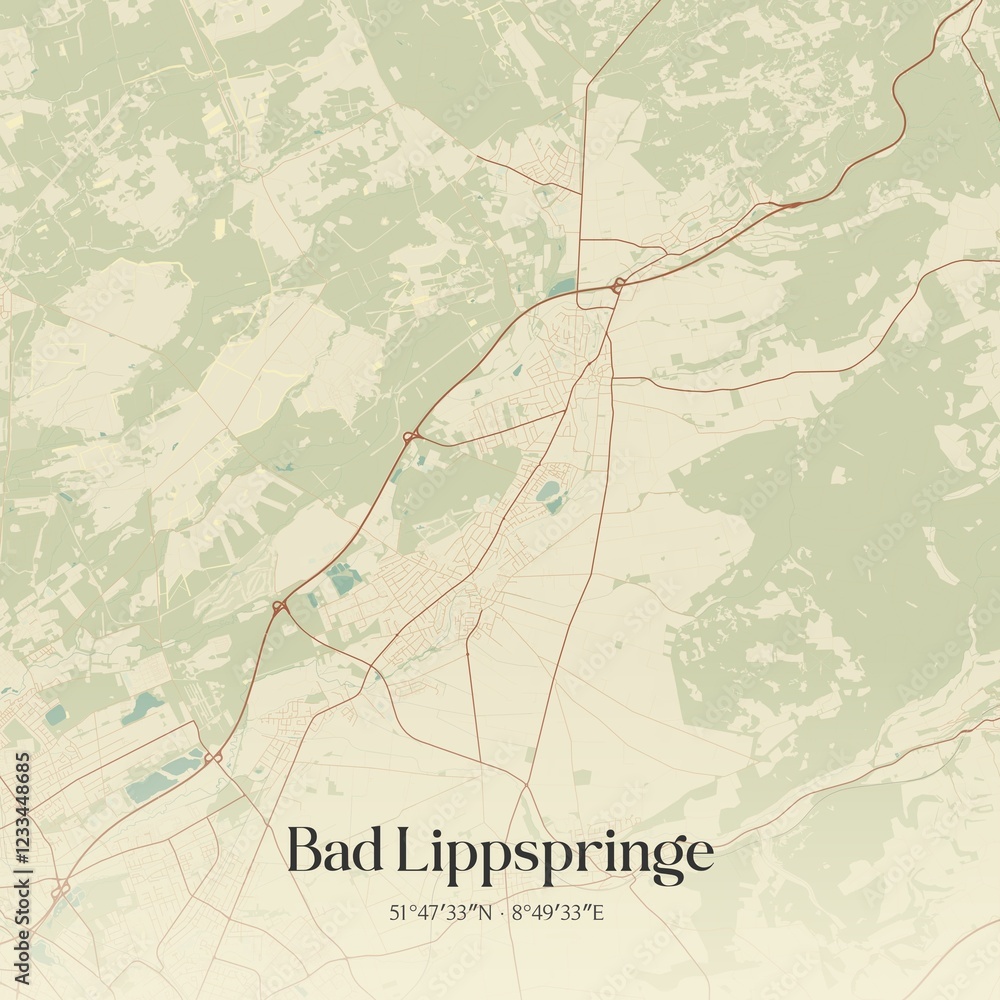 Fototapeta premium Vintage map of Bad Lippspringe, Germany.