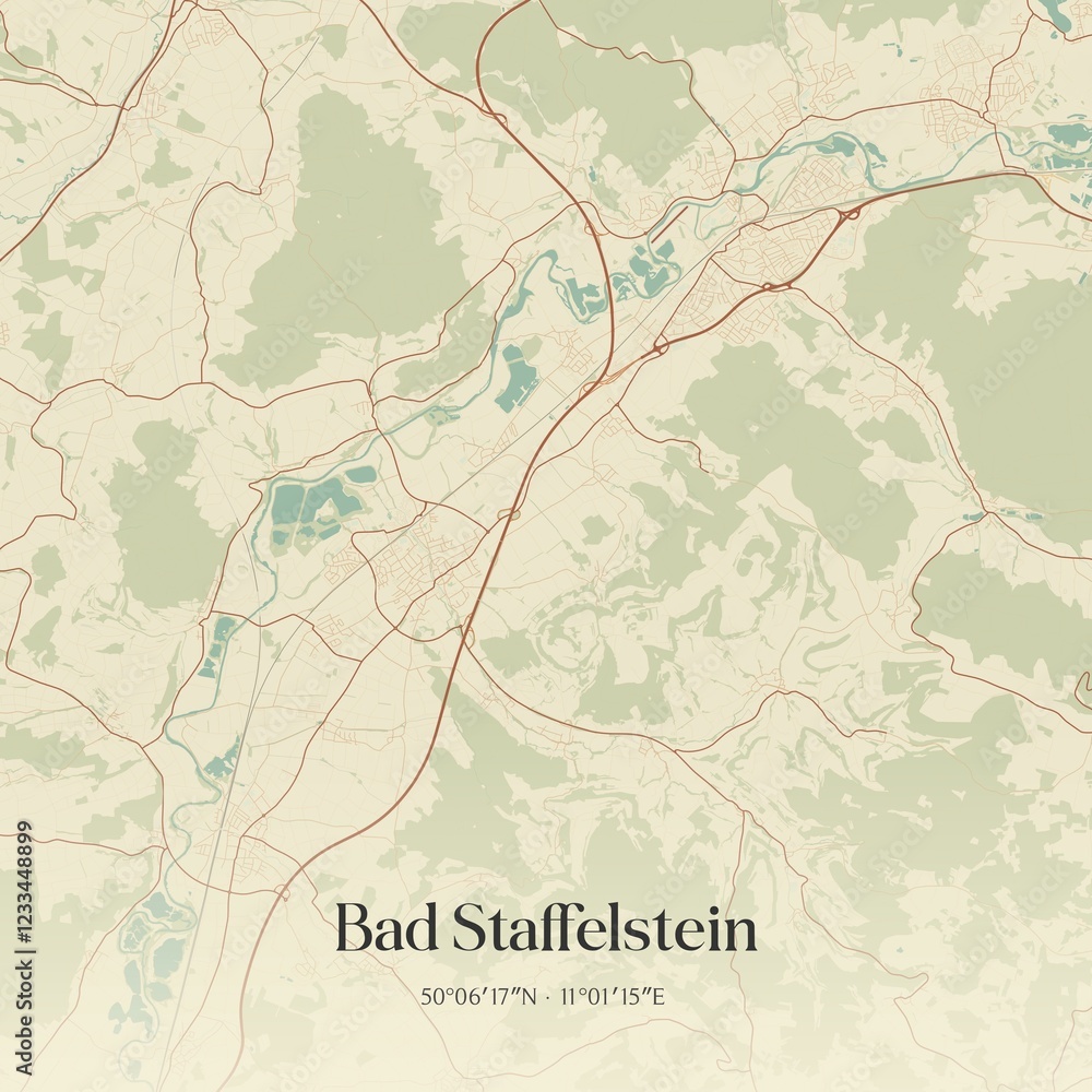 Fototapeta premium Vintage map of Bad Staffelstein, Germany.