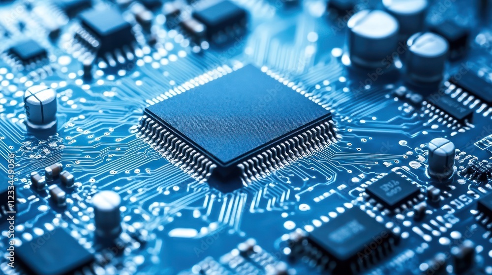 Close-up microprocessor circuit board technology background