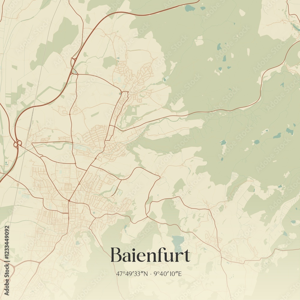 Fototapeta premium Vintage map of Baienfurt, Germany.