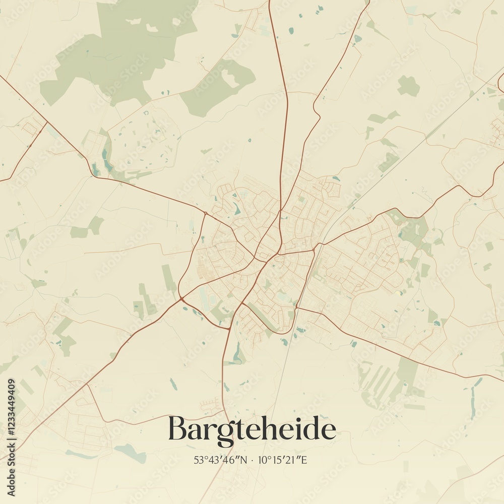 Fototapeta premium Vintage map of Bargteheide, Germany.