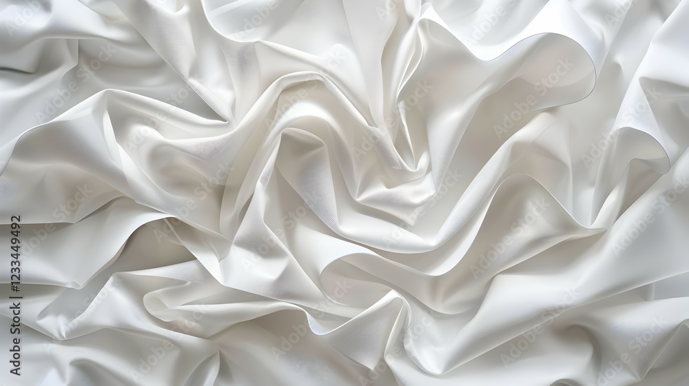A close-up of crumpled white satin fabric, showcasing its smooth texture and sheen. A close-up of crumpled white satin fabric, showcasing its smooth texture and sheen.