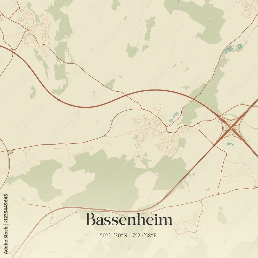 Obraz premium Vintage map of Bassenheim, Germany.