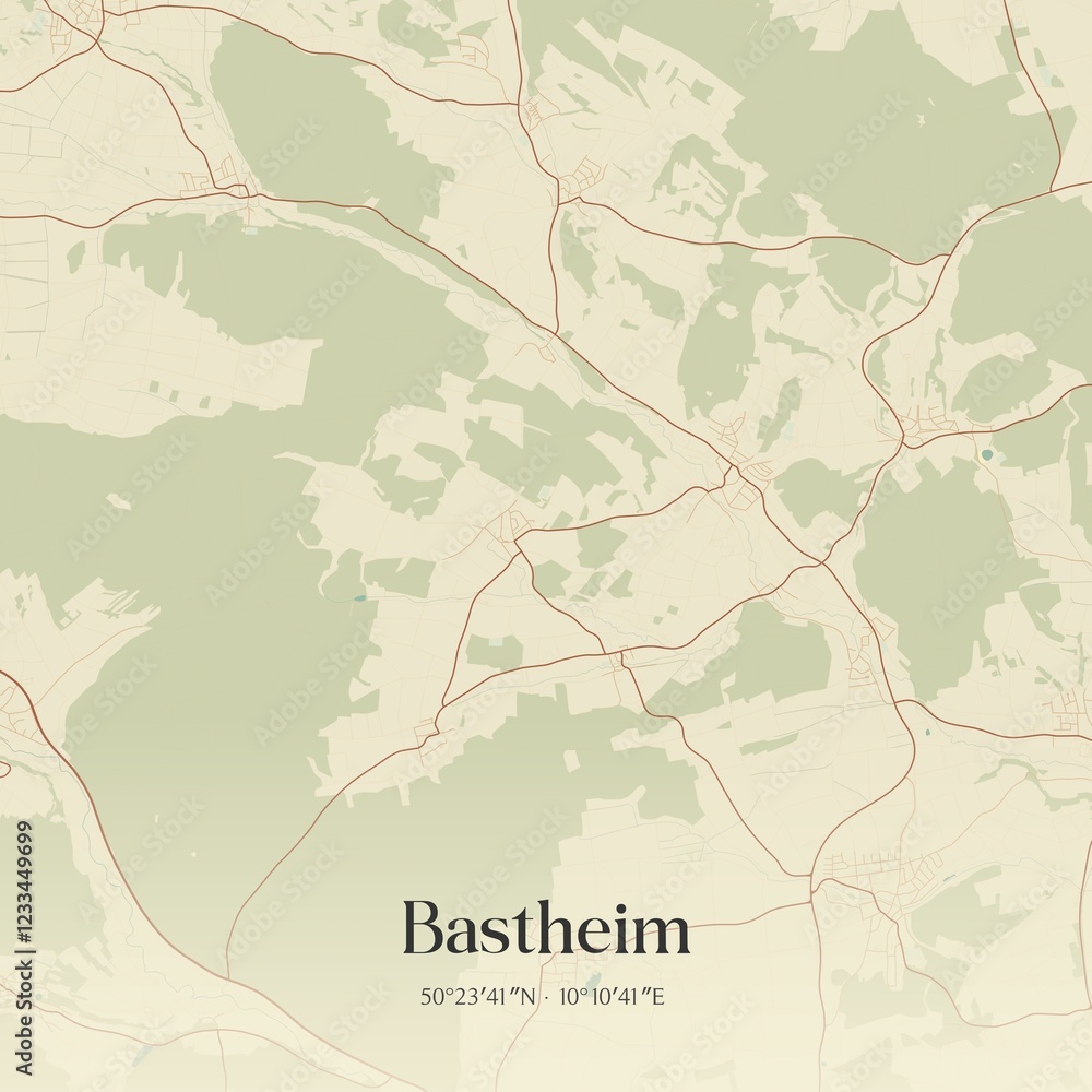 Fototapeta premium Vintage map of Bastheim, Germany.