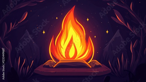 Dynamic Fire Flame Logo Icon for Business Cards with Vector Flat Cartoon Design