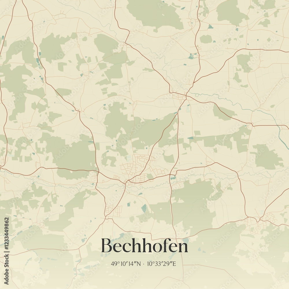 Fototapeta premium Vintage map of Bechhofen, Germany.