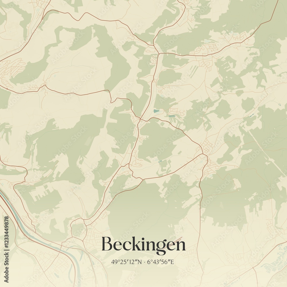 Fototapeta premium Vintage map of Beckingen, Germany.