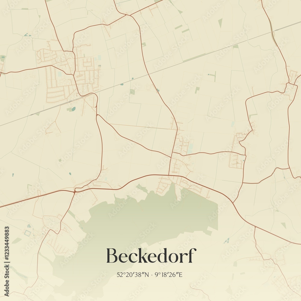 Fototapeta premium Vintage map of Beckedorf, Germany.