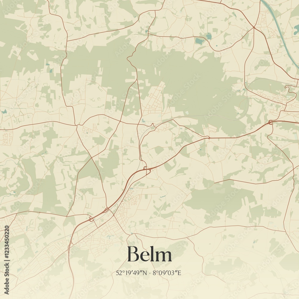 Fototapeta premium Vintage map of Belm, Germany.