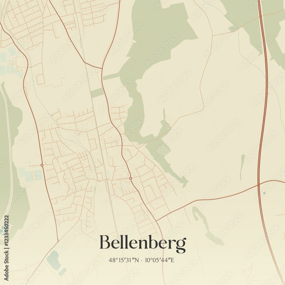 Fototapeta premium Vintage map of Bellenberg, Germany.