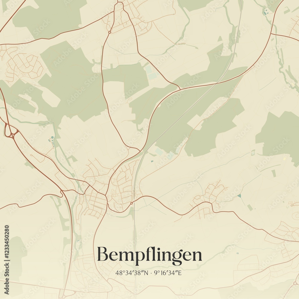 Fototapeta premium Vintage map of Bempflingen, Germany.