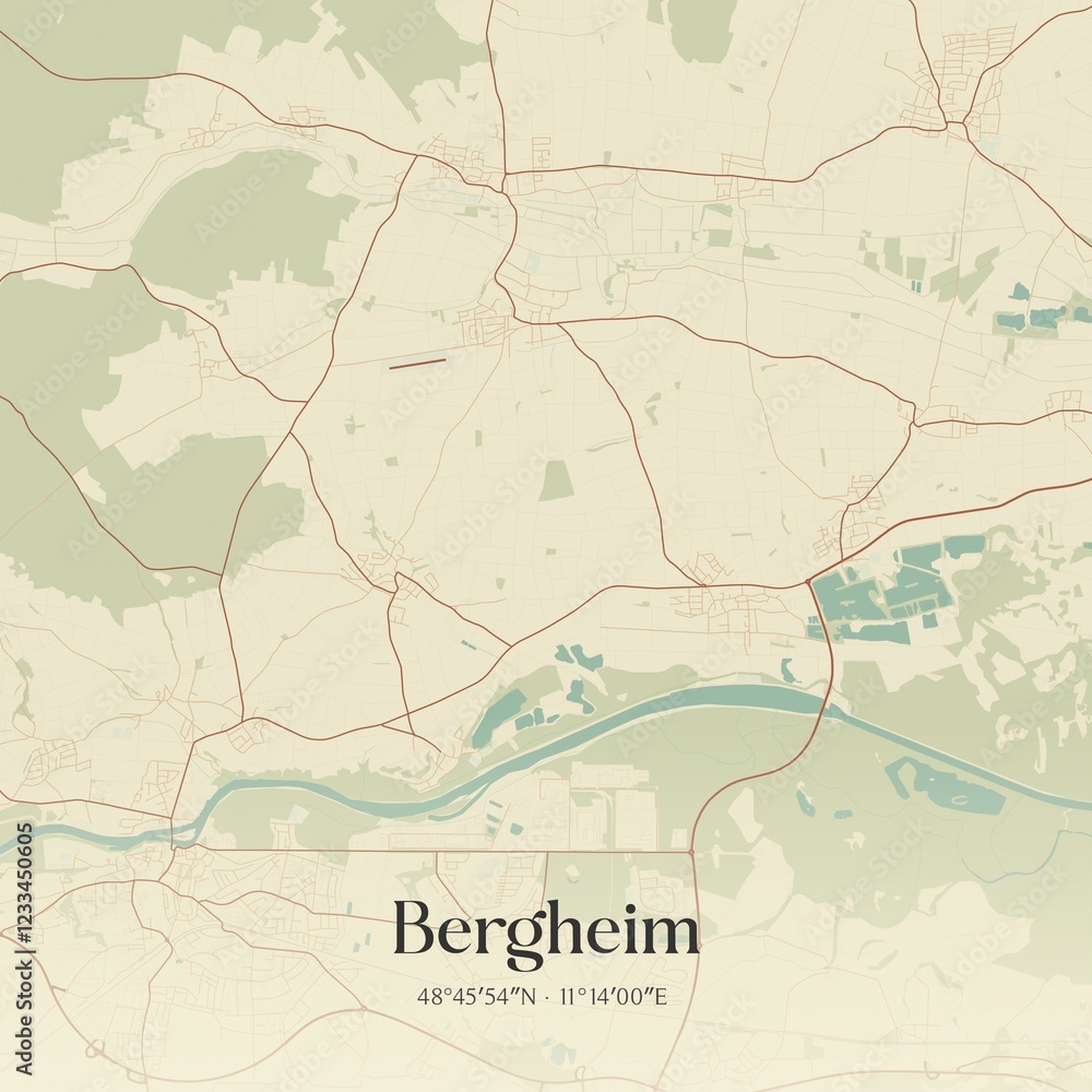 Fototapeta premium Vintage map of Bergheim, Germany.