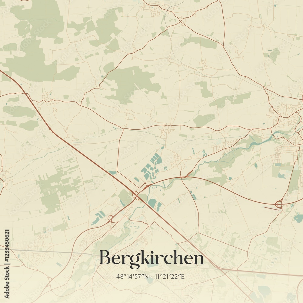 Fototapeta premium Vintage map of Bergkirchen, Germany.