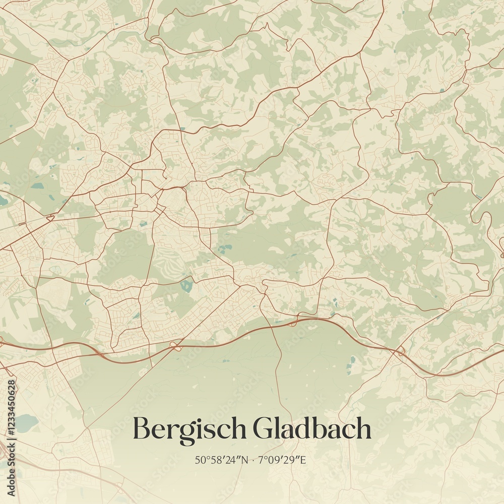 Fototapeta premium Vintage map of Bergisch Gladbach, Germany.