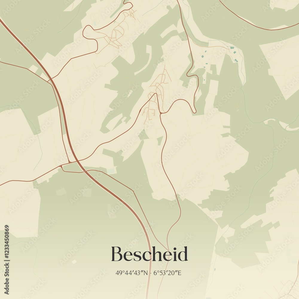 Fototapeta premium Vintage map of Bescheid, Germany.