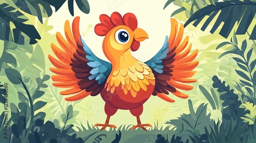 Cheerful Chicken Cartoon Vector Illustration for Children's Book Cover Design