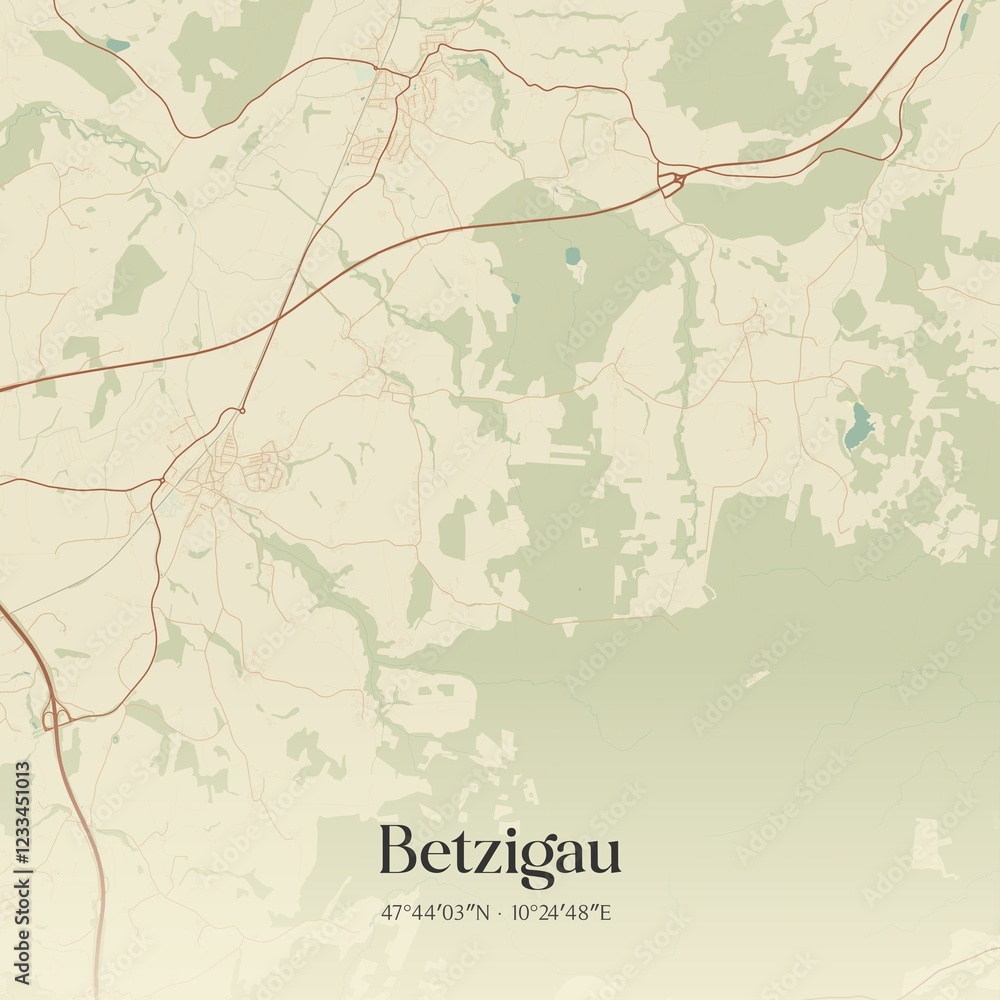 Fototapeta premium Vintage map of Betzigau, Germany.