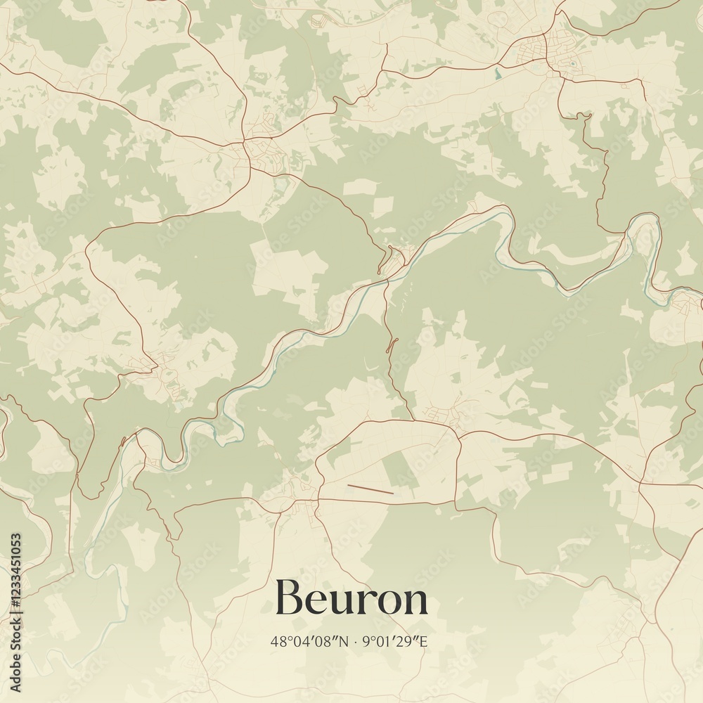 Fototapeta premium Vintage map of Beuron, Germany.