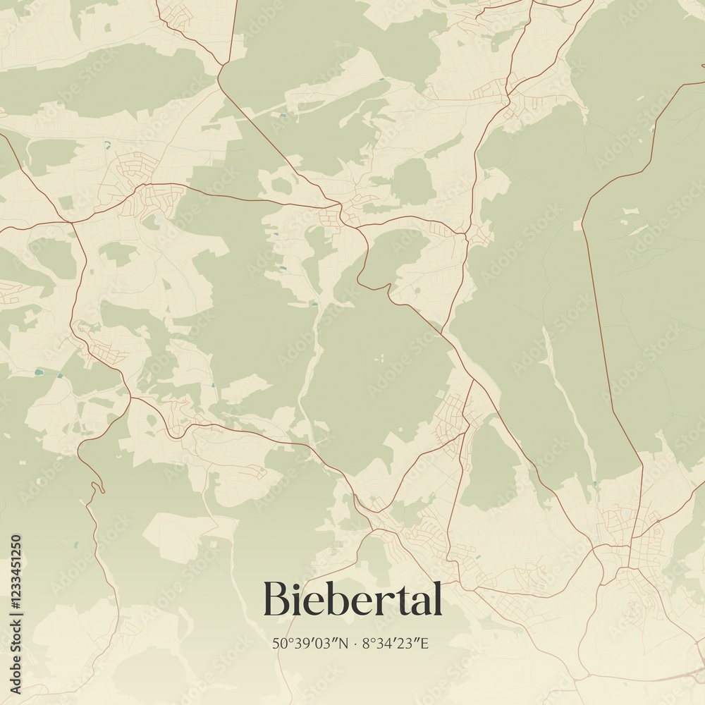 Fototapeta premium Vintage map of Biebertal, Germany.