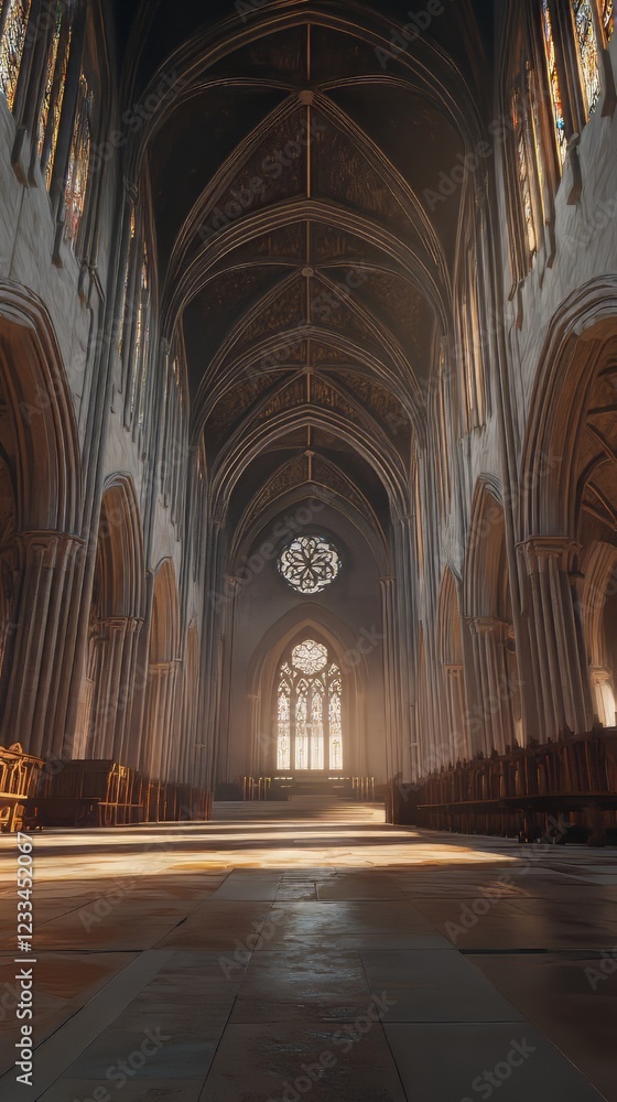 Fototapeta premium Sunlit Gothic Cathedral Interior
