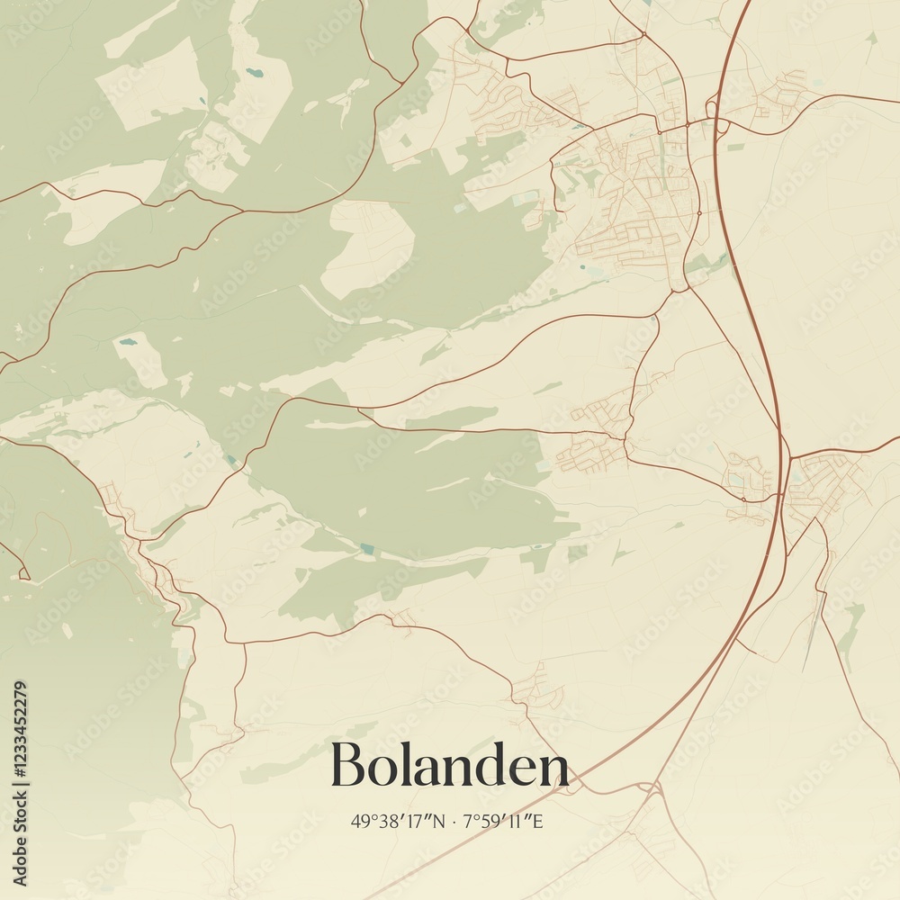 Fototapeta premium Vintage map of Bolanden, Germany.
