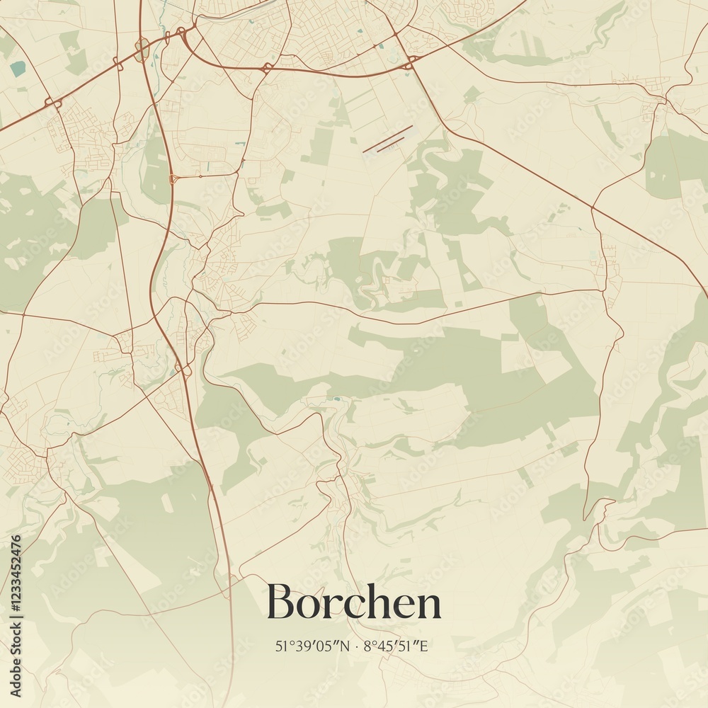 Obraz premium Vintage map of Borchen, Germany.