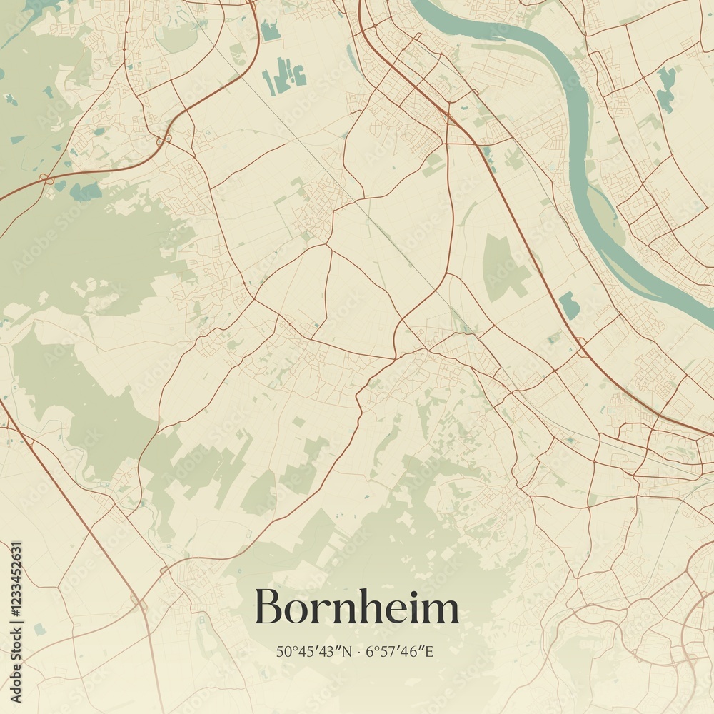 Fototapeta premium Vintage map of Bornheim, Germany.