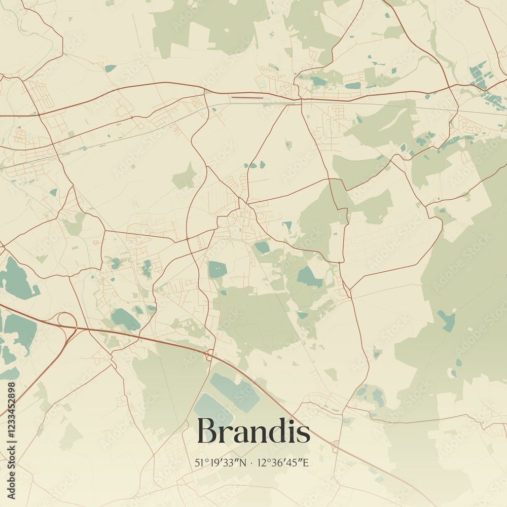 Fototapeta premium Vintage map of Brandis, Germany.