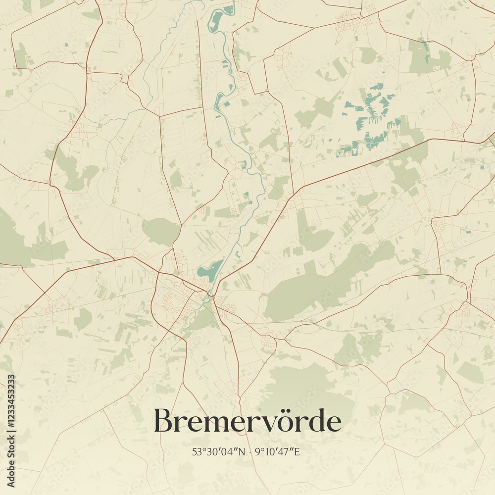 Fototapeta premium Vintage map of Bremervorde, Germany.