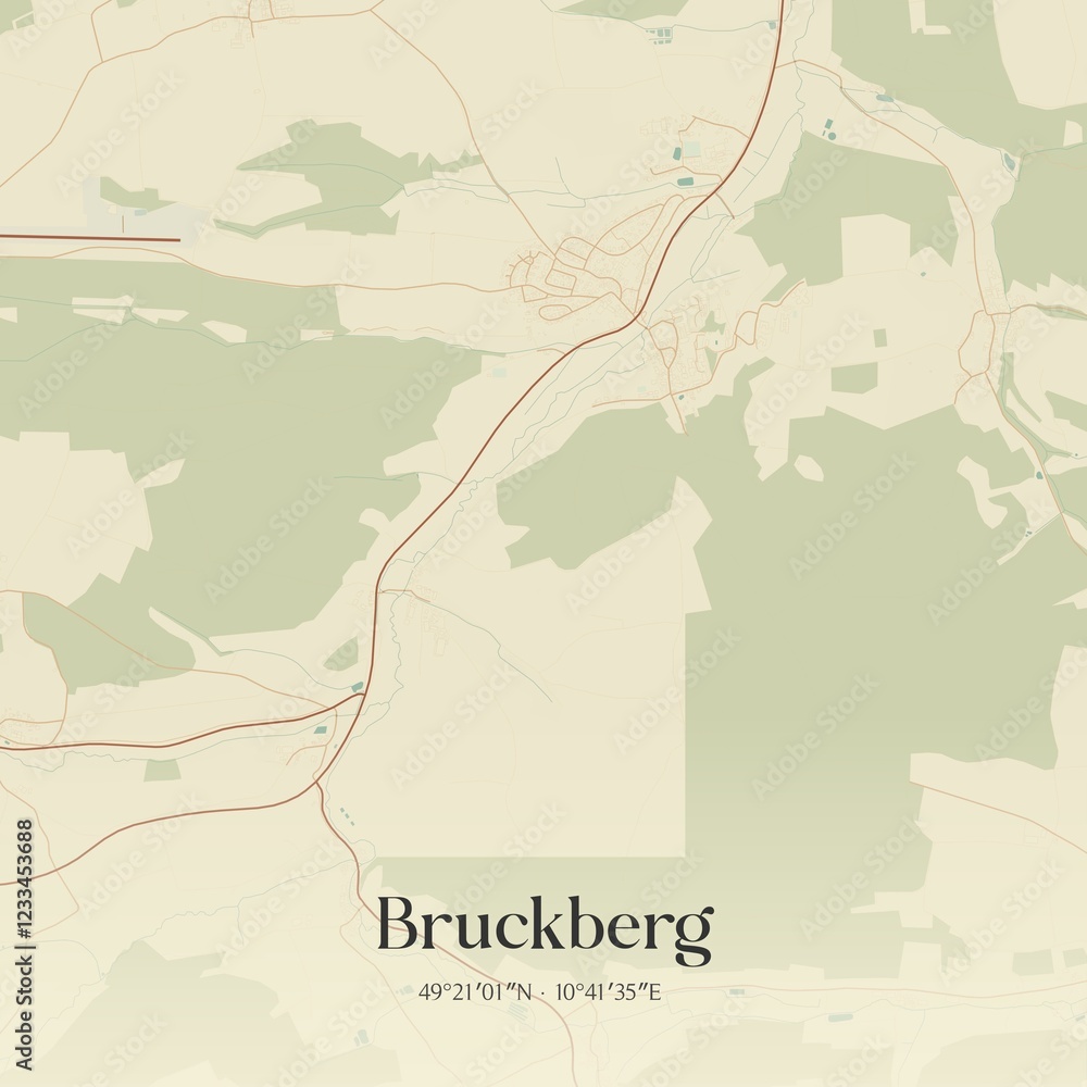 Fototapeta premium Vintage map of Bruckberg, Germany.