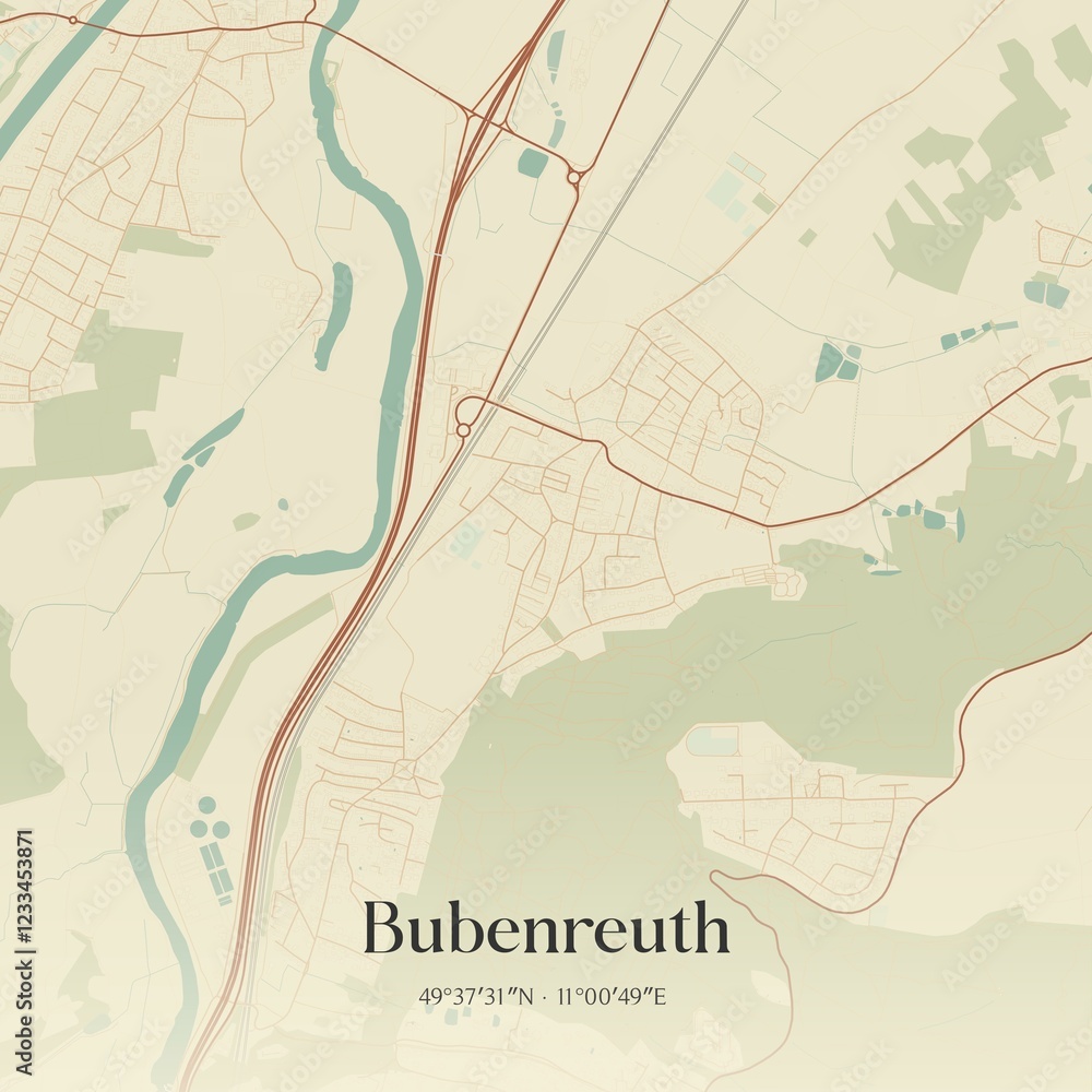 Obraz premium Vintage map of Bubenreuth, Germany.