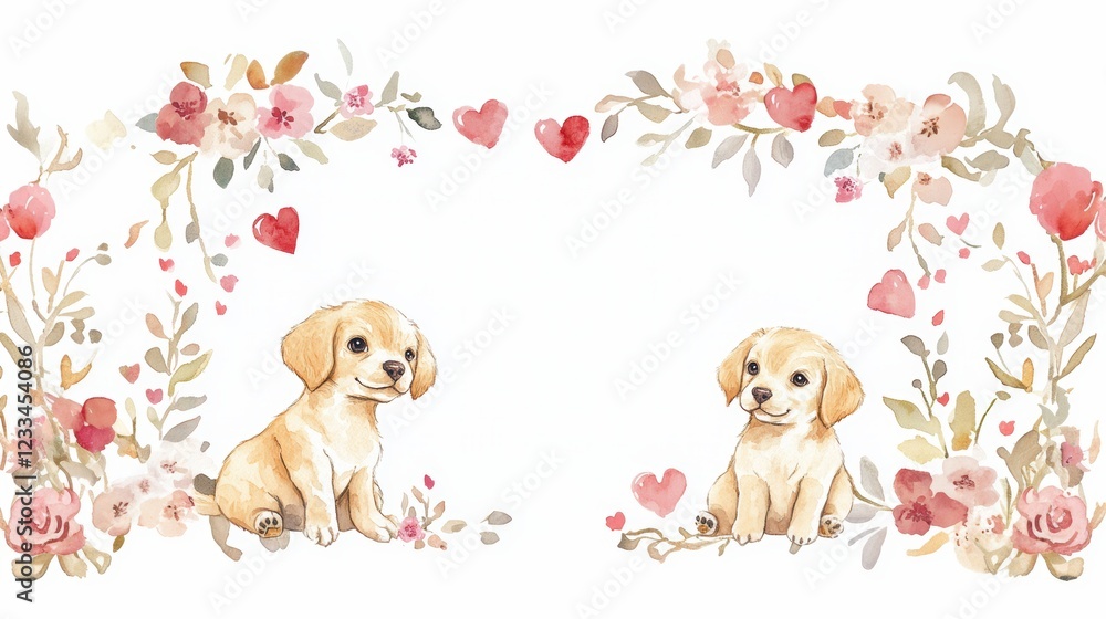 Obraz premium Cute dog with red heart for Valentine’s Day greeting card design
