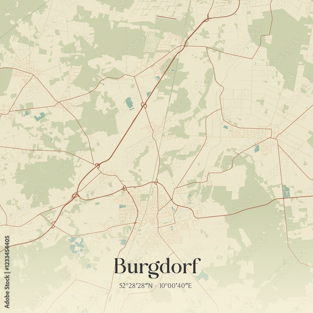 Fototapeta premium Vintage map of Burgdorf, Germany.