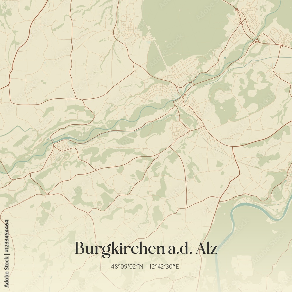 Fototapeta premium Vintage map of Burgkirchen a.d. Alz, Germany.