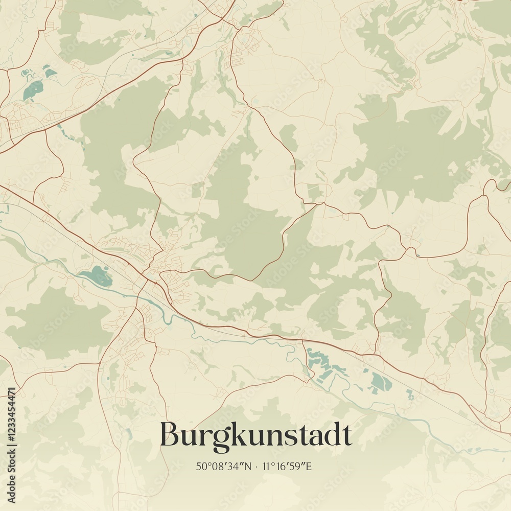 Fototapeta premium Vintage map of Burgkunstadt, Germany.