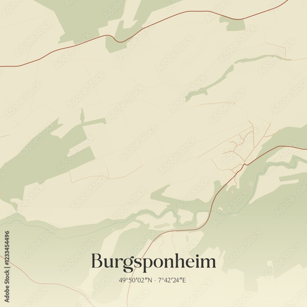 Fototapeta premium Vintage map of Burgsponheim, Germany.