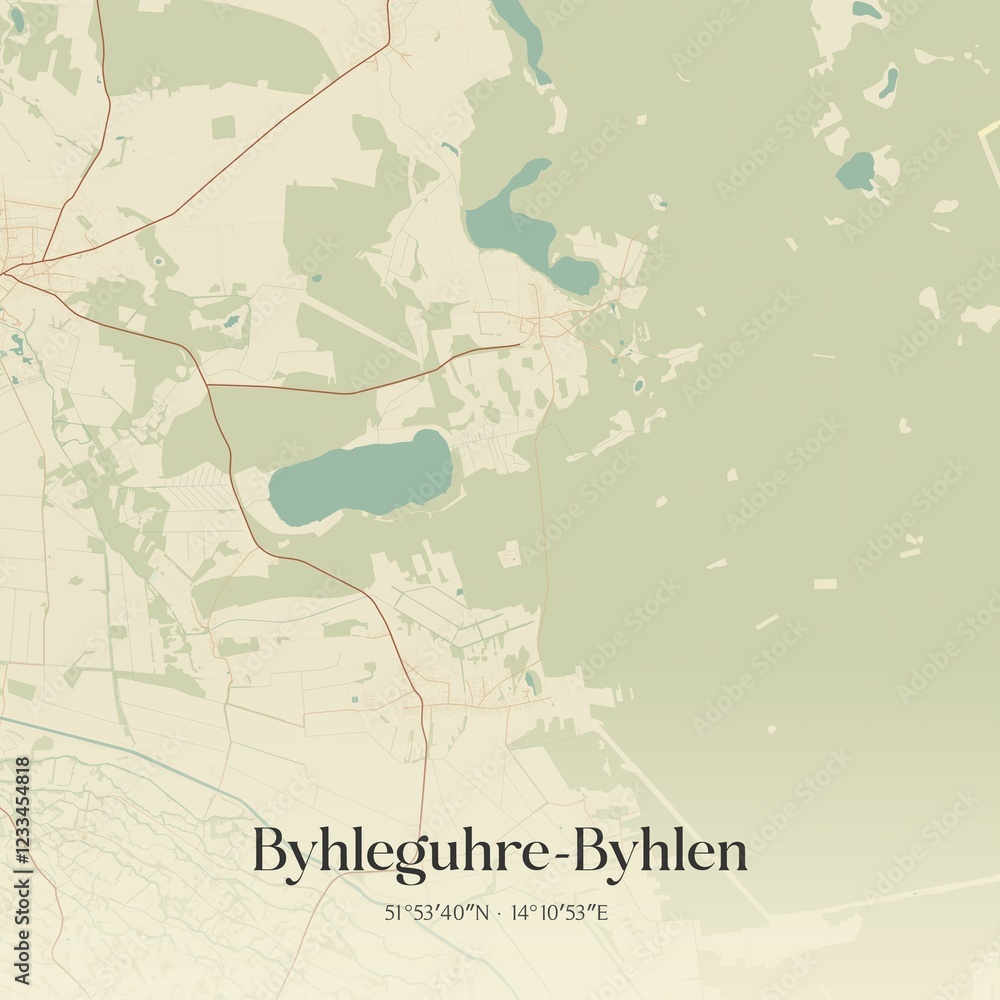 Obraz premium Vintage map of Byhleguhre-Byhlen, Germany.