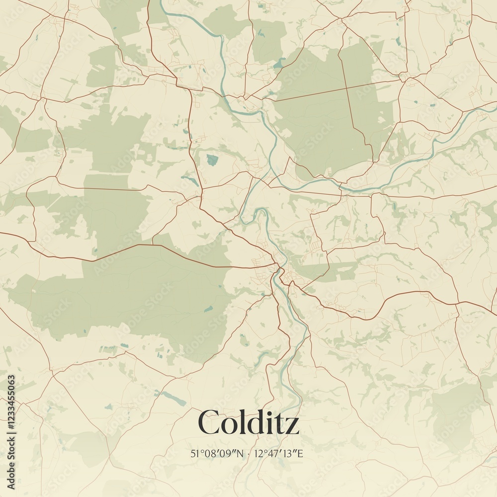 Fototapeta premium Vintage map of Colditz, Germany.